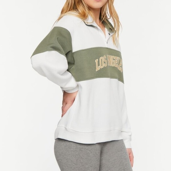 Forever 21 Los Angeles Graphic Rugby Pullover in Green/White | size Medium - Picture 13 of 15